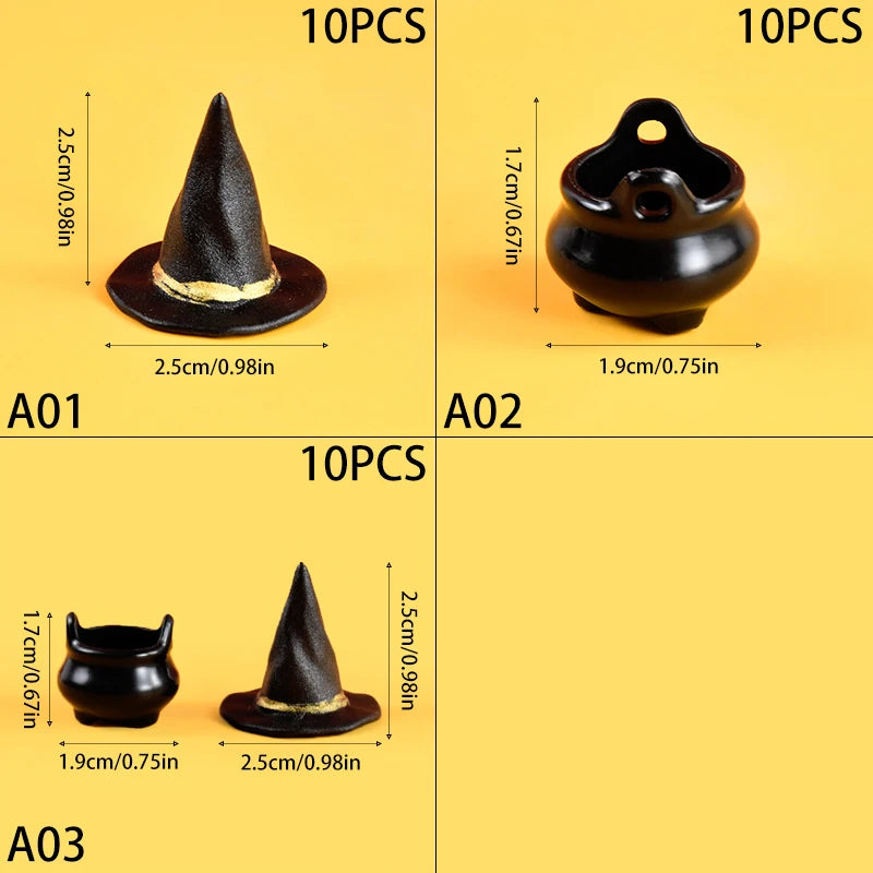 Halloween Miniature Witch Hats Set - Resin Cauldron Props for Party & Decor