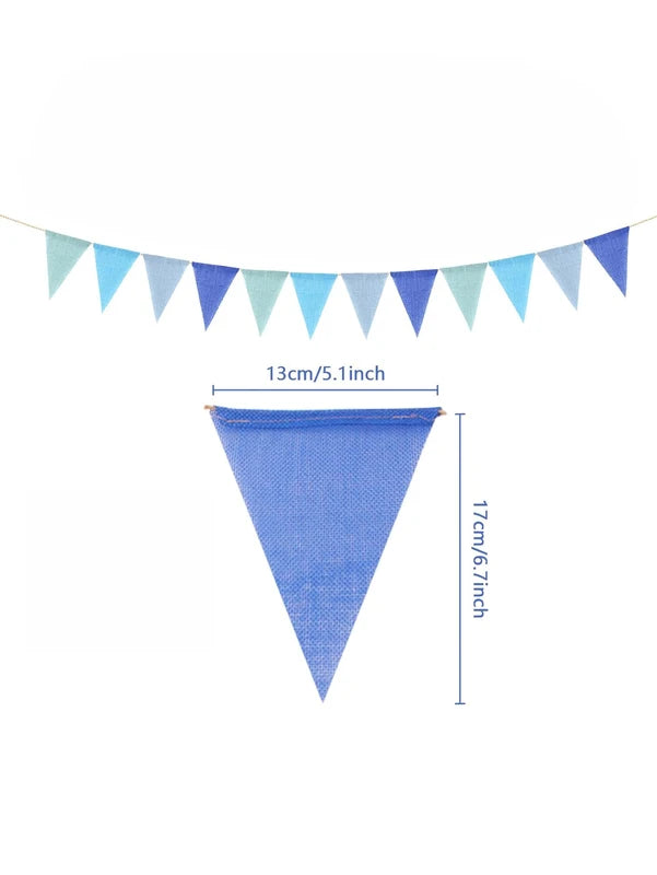 Blue Burlap Pennant Banner - Outdoor Hanging Decor for Party & Events