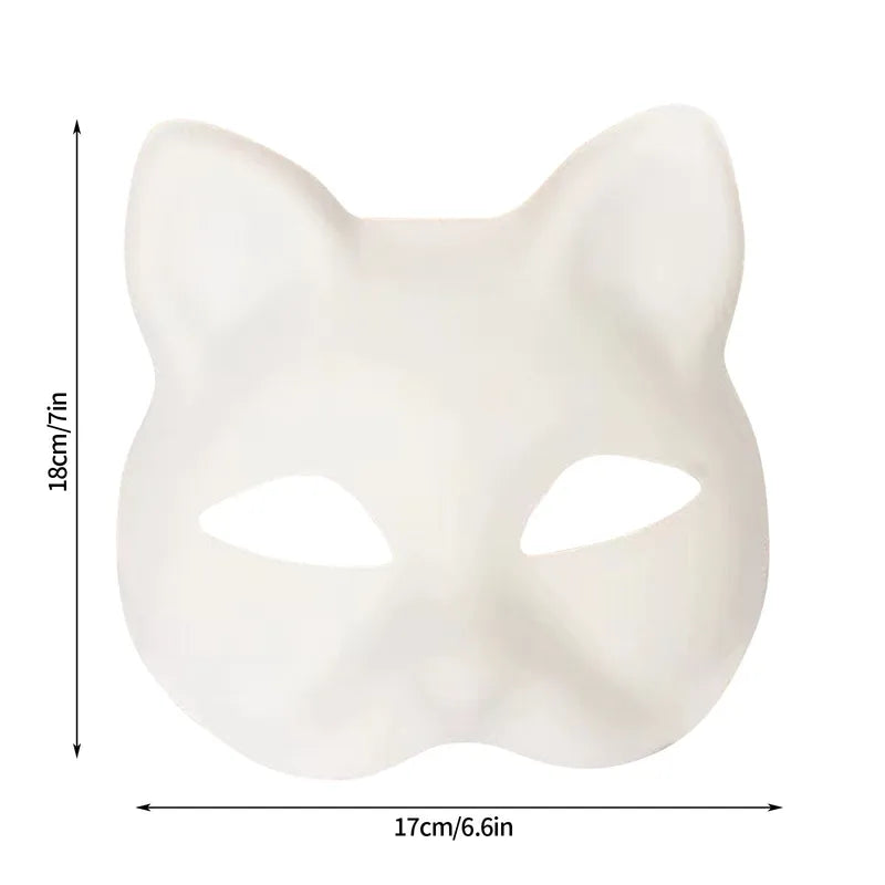 White Plastic Cat Mask for Role-Playing and Costume Parties, DIY Mask