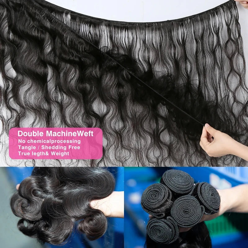 Brazilian Remy Body Wave Human Hair Bundles - Unprocessed Wavy Extensions