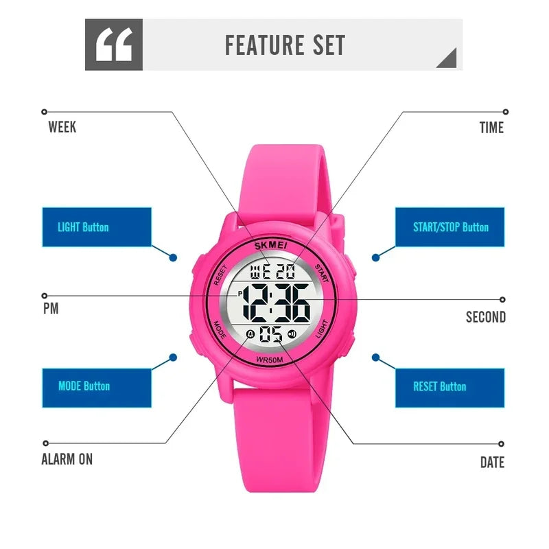 Kids Waterproof Digital Watch with LED Light, Alarm, Date & Stopwatch