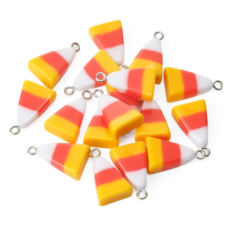 10pcs Triangular Resin Candy Corn Charms Halloween Jewelry Making Supplies