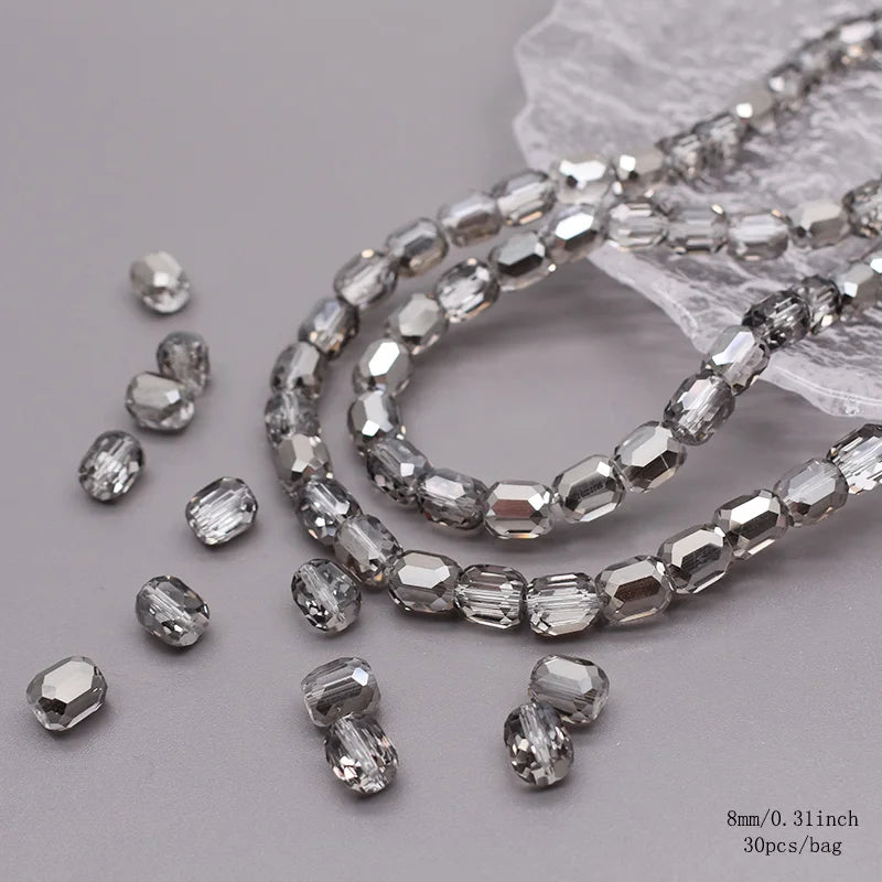 Faceted Glass Beads - Barrel Shape Cylinder Tube Spacer for Jewelry Making - 8mm, 30Pcs