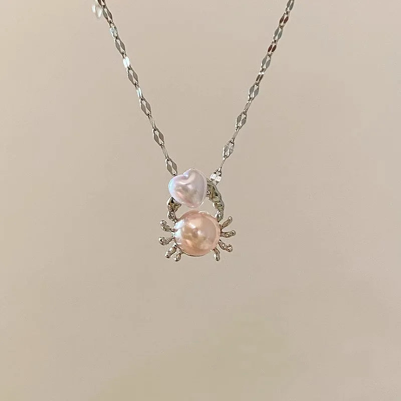 Pink Pearl Crab Shape Pendant Necklace for Women - Elegant Jewelry Gift