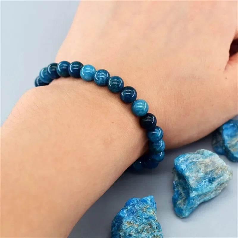 Trendy Blue Apatite Beaded Gemstone Bracelet for Women & Men