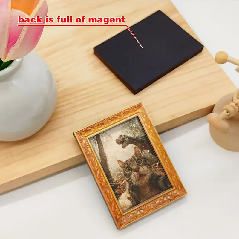 Wooden Refrigerator Magnet - Funny Cat Dinosaur Pattern, Kitchen & Home Decor