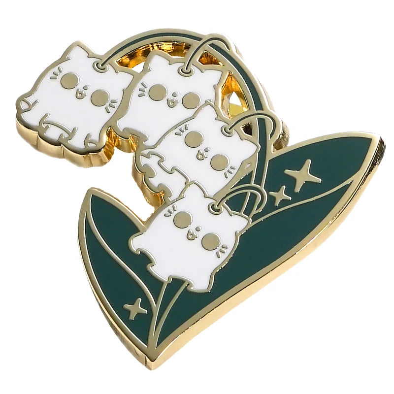 Spooky Cat Lily Of The Valley Enamel Pin Haunted Flowers Badge Gothic Halloween Jewelry