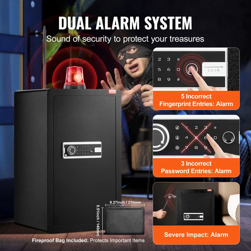 Secure Digital Safe Box with Key, Password & Fingerprint Lock - 4.0 Cu.Ft