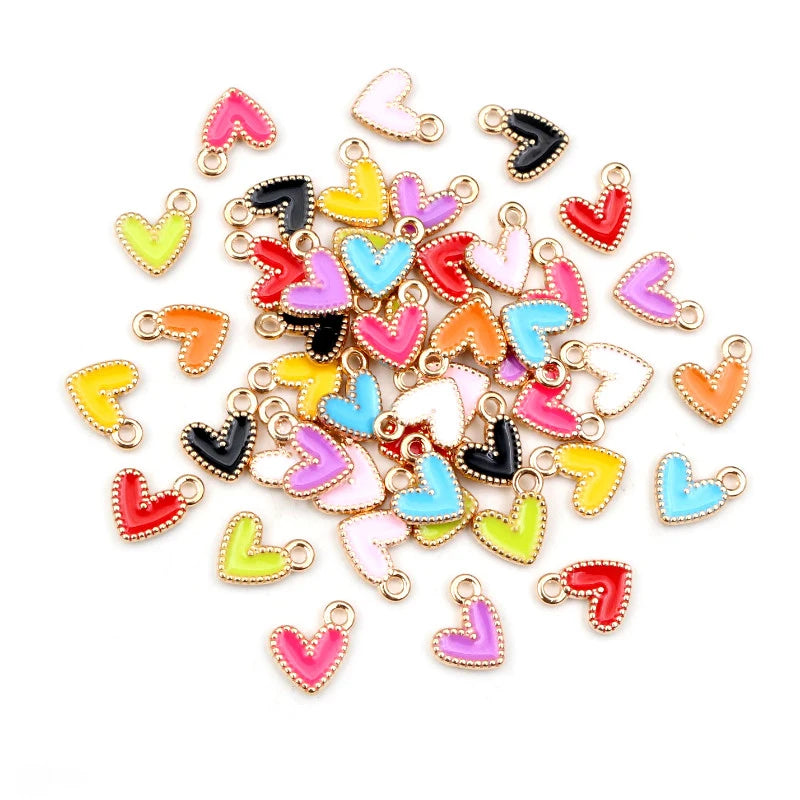 Colorful Alloy Heart Charms Set for Jewelry Making - 50 Pieces, DIY Love Pendants