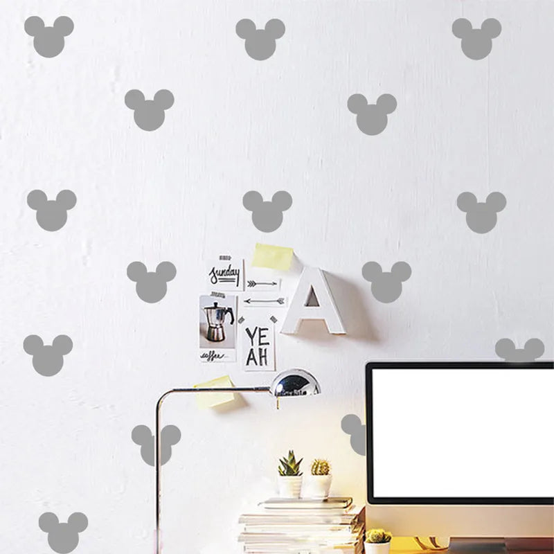 24PCS Cartoon Mouse Head Wall Decals for Kids Room & Home Decor - Removable & Waterproof