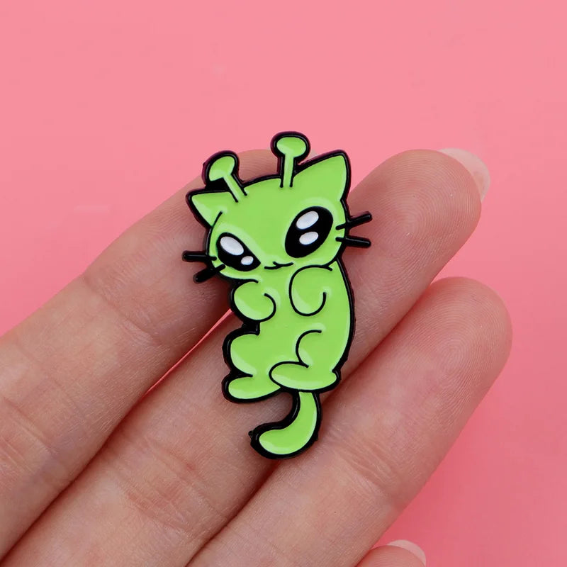 Cartoon Alien Cat Enamel Pin UFO Brooch Badge for Bags & Accessories