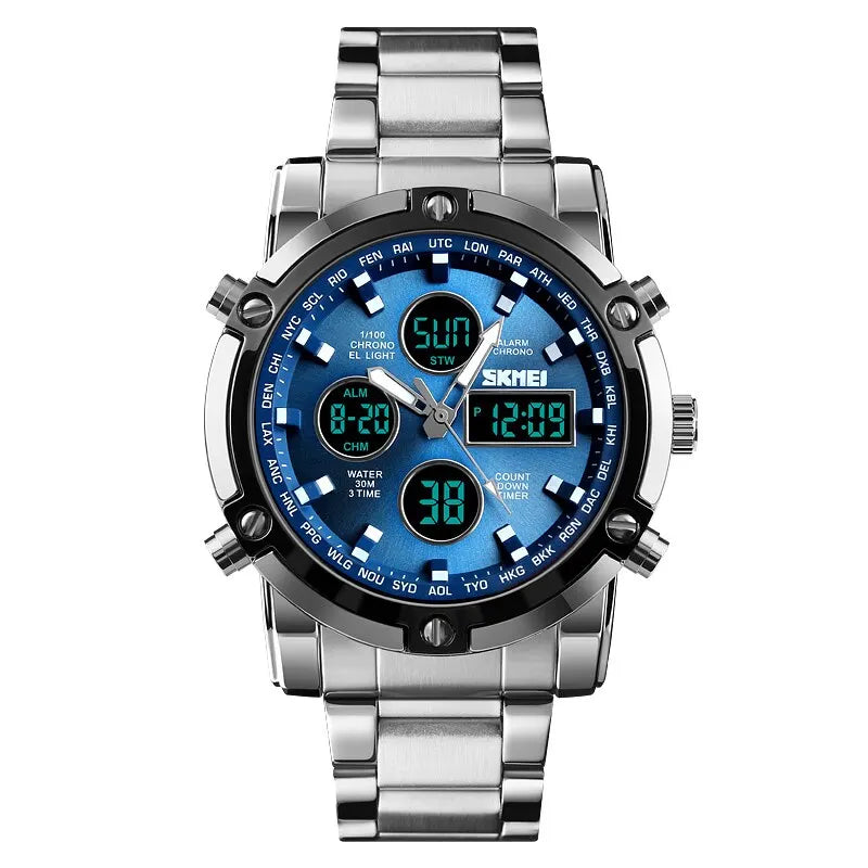 Men's Digital Sport Watch with Full Steel Strap and Countdown Timer