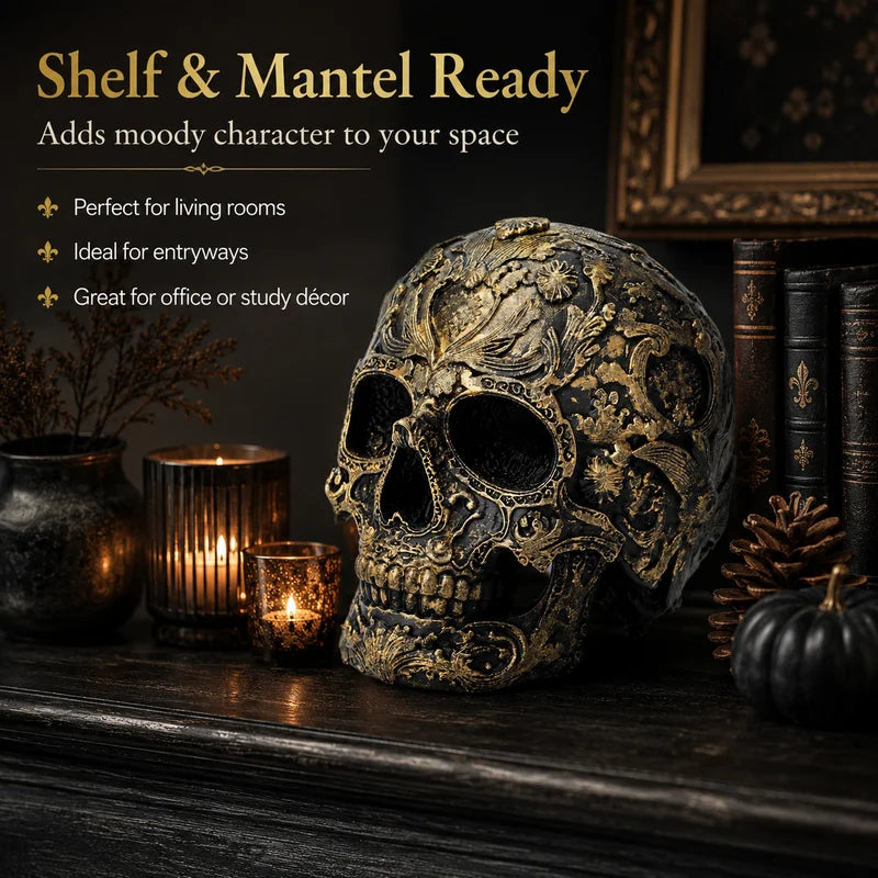 Halloween Skull Tabletop Fireplace Decor - Spooky Plastic Halloween Decoration
