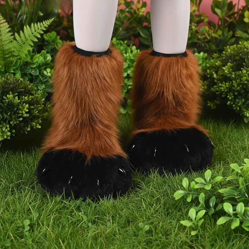 Furry Animal Claw Boots for Cosplay Faux Fur Costume Shoes Halloween