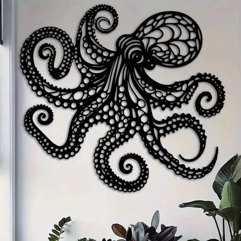 Large Metal Octopus Wall Art Sculpture - Nautical Gothic Tentacle Decor