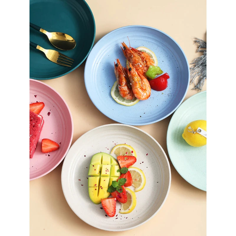Unbreakable Wheat Straw Dinner Plate Set - Reusable Microwave & Dishwasher Safe