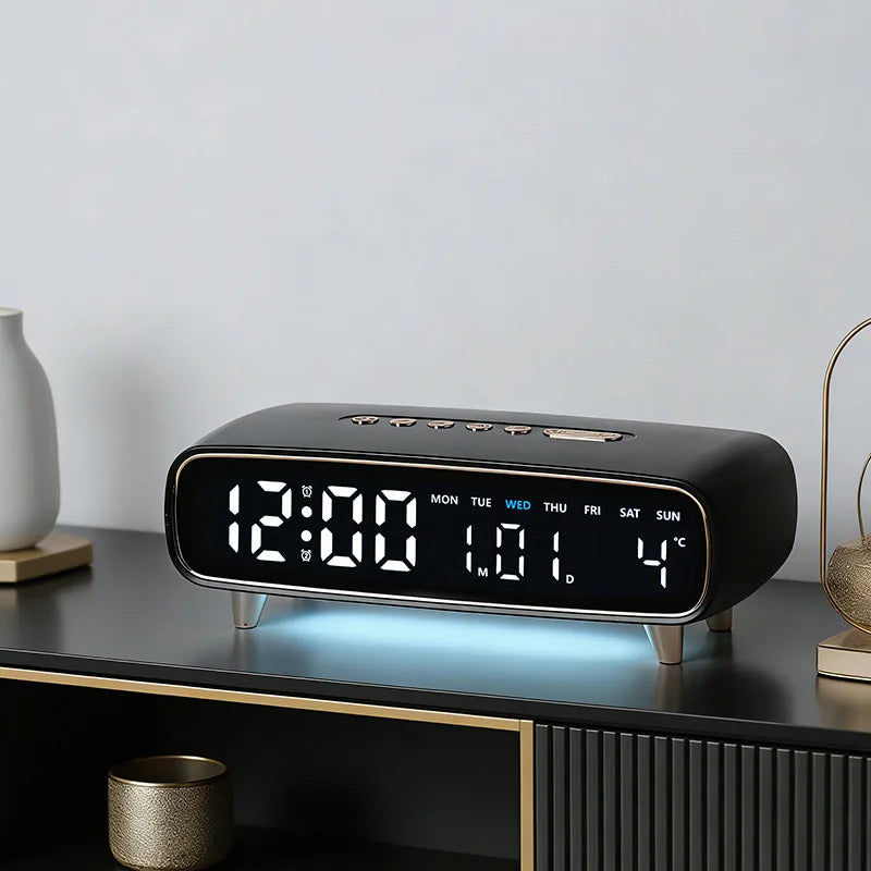 Digital Alarm Clock with Voice Control Temperature & Date Display, Brightness Adjustment