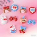 10Pcs Cute Red Blue Flower Heart Cherry Flatback Resin Cabochons for Jewelry Craft Scrapbooking