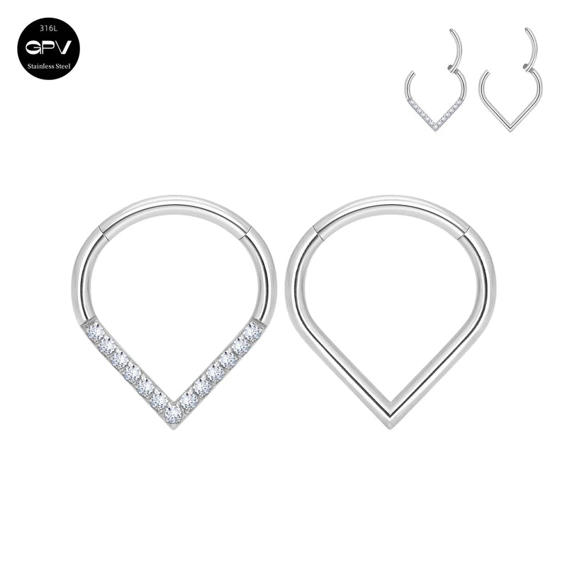 Heart-Shaped Drop Nose Ring - 16G Stainless Steel Men & Women Jewelry