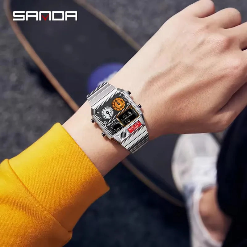 Men's Square Digital Watch with Temperature & Stopwatch - Multi-Functional Sport Watch