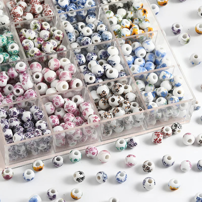 Colorful 8mm Ceramic Flower Beads for Jewelry Making - DIY Spacer Beads Set