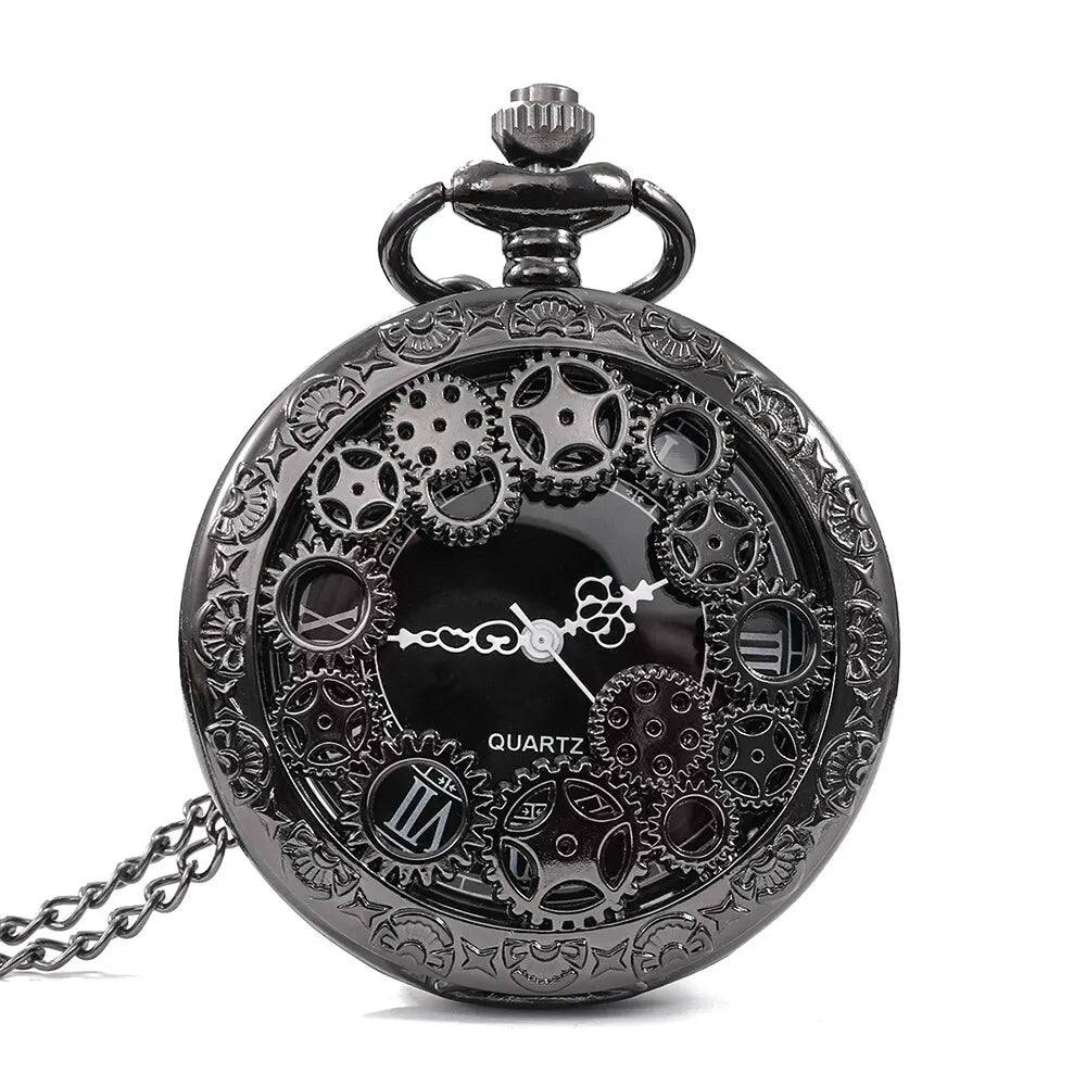 Vintage Steampunk Copper Hollow Gear Pocket Watch Necklace Pendant Chain Men Women Gift