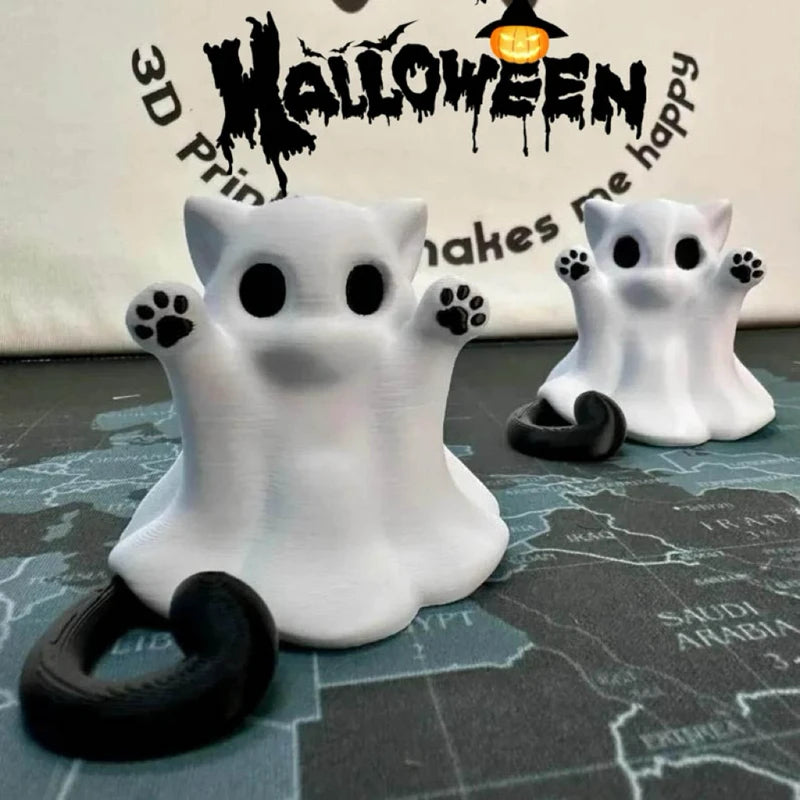 Mini Cat Ghost Halloween Figurine - Spooky Desk Decor & Collectible Gift