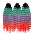 Synthetic Crochet Hair Extensions 22 Inch Water Wave Ombre Rainbow Curling Braiding