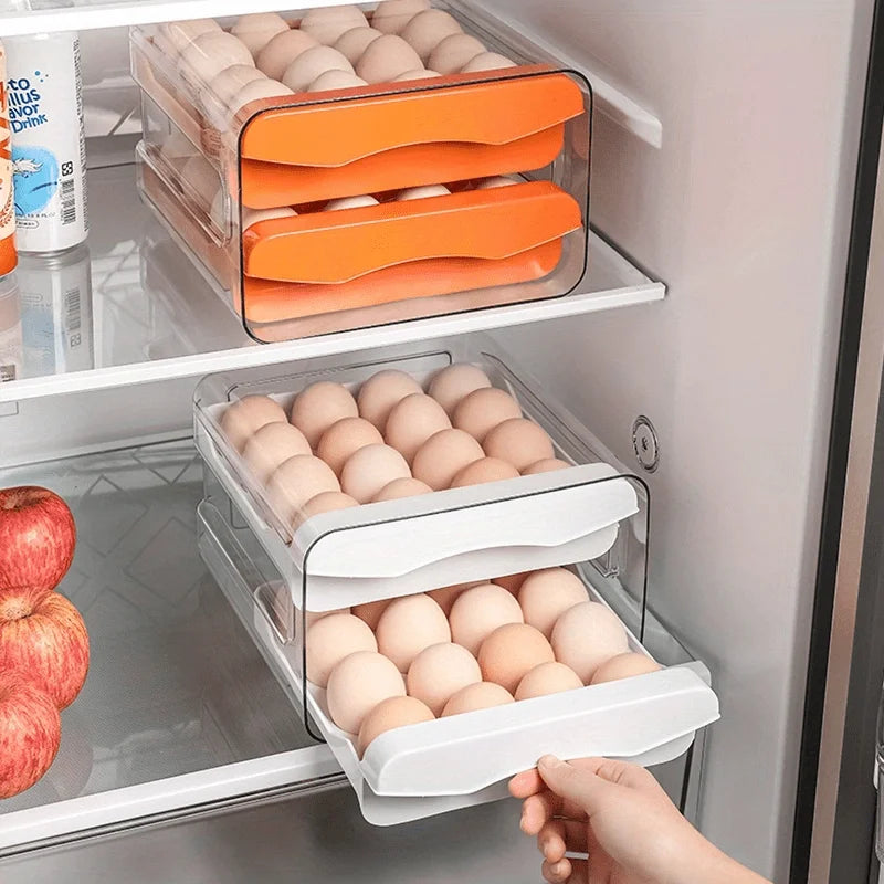 Kitchen Egg Storage Box 2-Layer Refrigerator Egg Organizer with Clear Lid