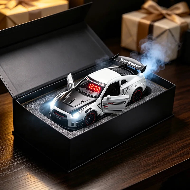 Sports Car Alarm Clock with Engine Roar Sound, Mist Sprayer & LED Lights