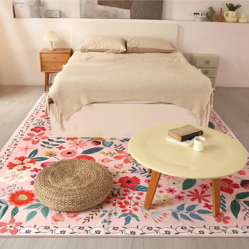 8x10 Indoor Washable Boho Floral Rug with Non-Slip Backing – Low Pile Carpet for Living Room & Bedroom