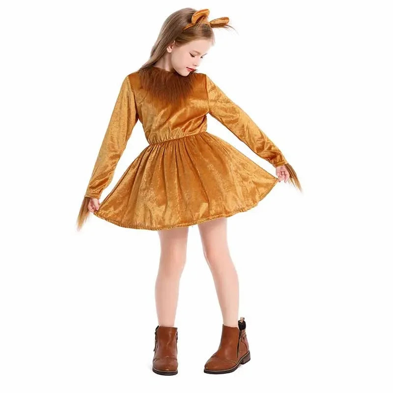 Girls Lioness Halloween Costume Jungle Safari Outfit with Headband - Animal Cosplay