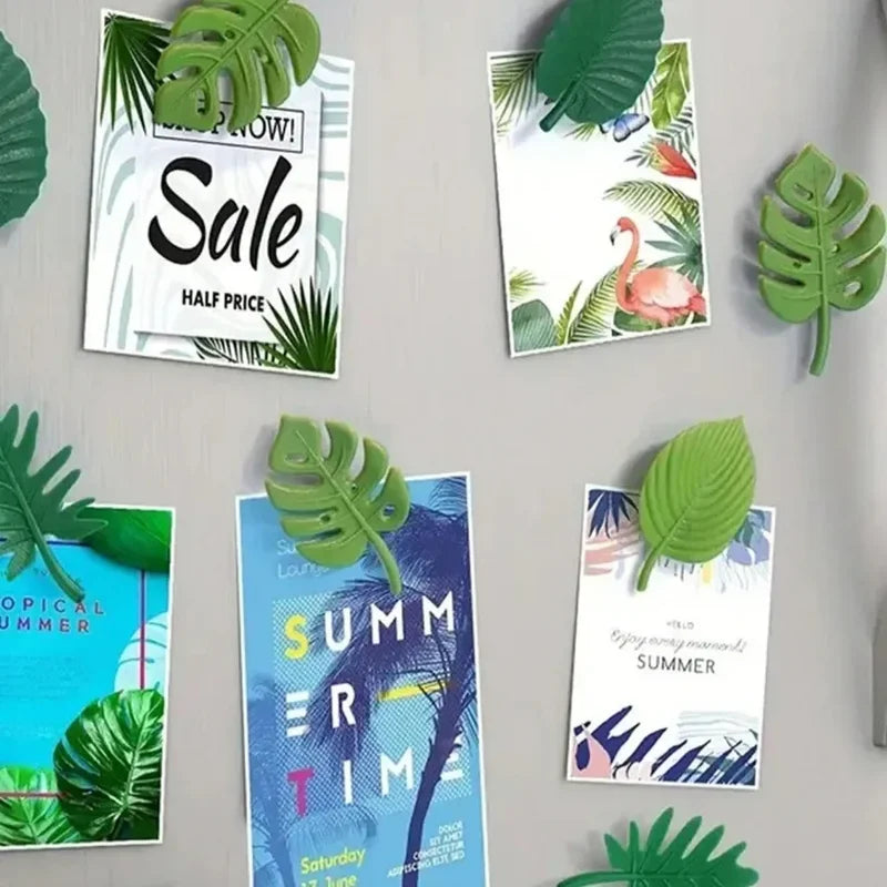 3D Plant Leaves Refrigerator Magnets Set - Decorative ABS Magnetic Patches for Whiteboards & Kitchen