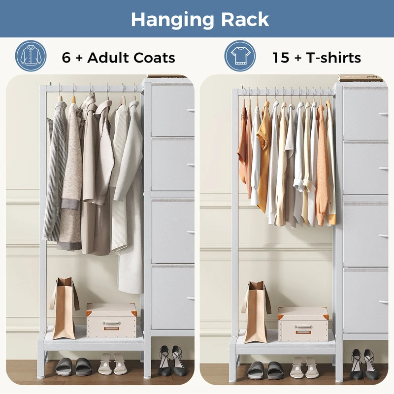 Multi-Functional Fabric Dresser with Hanging Rack and Storage Closet