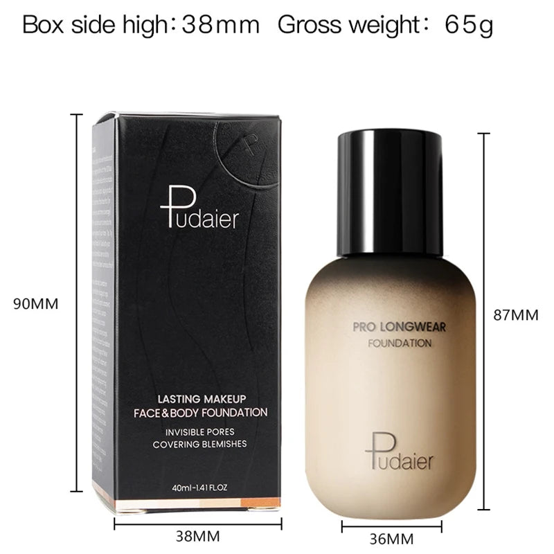 40ml Waterproof Liquid Foundation Cream for Face & Body - Oil-Control, Matte Finish, Cover Acne