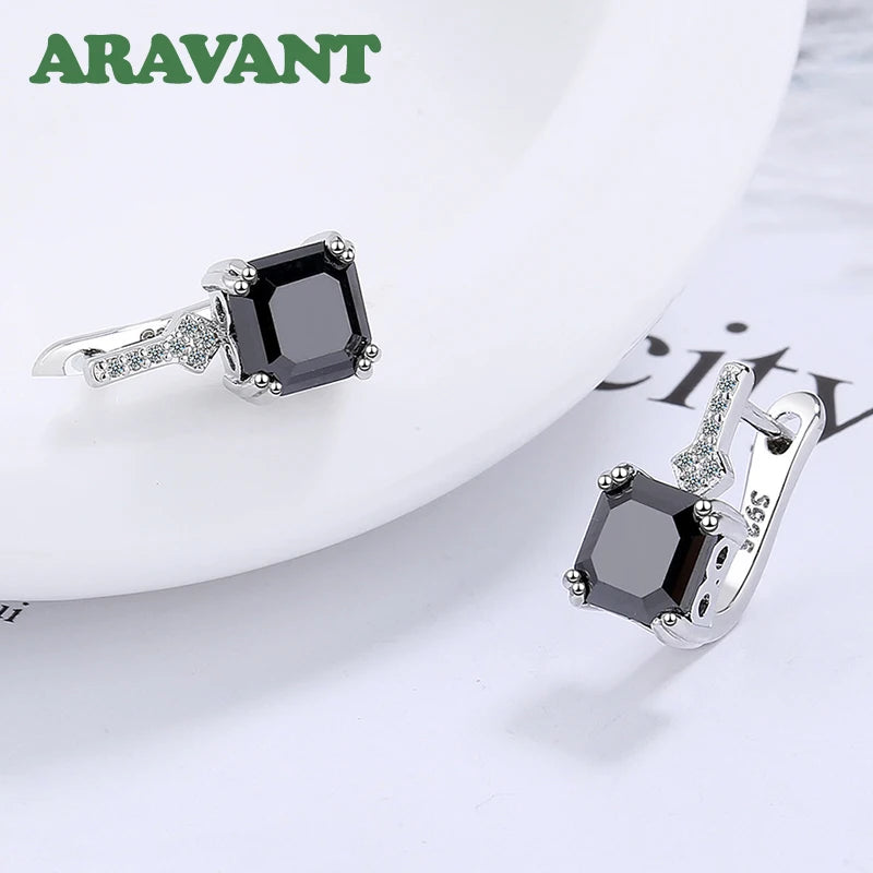 Sterling Silver Square Zircon Drop Earrings for Women Jewelry