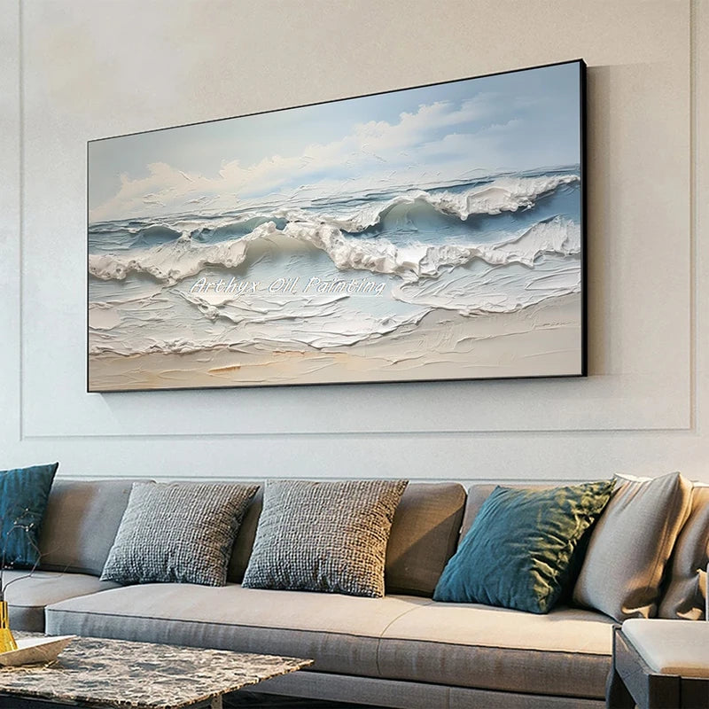 Handpainted 3D Sea Wave Oil Painting on Canvas Modern Abstract Wall Art for Home Decor
