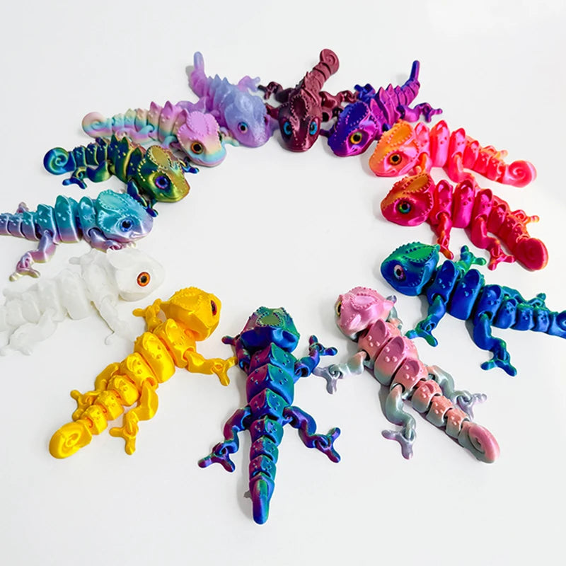 3D Printing Chameleon Figures with Multi-Joint Movable Eyes for Home Decor and Kids Gifts