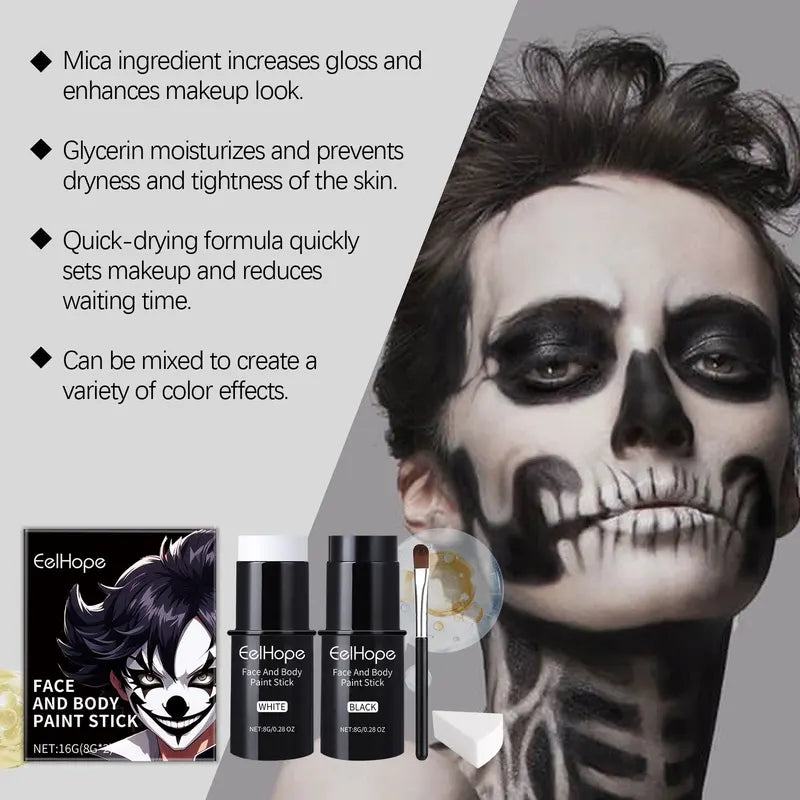 Halloween Face & Body Paint Kit - Waterproof Long-Lasting Makeup Set for Costumes