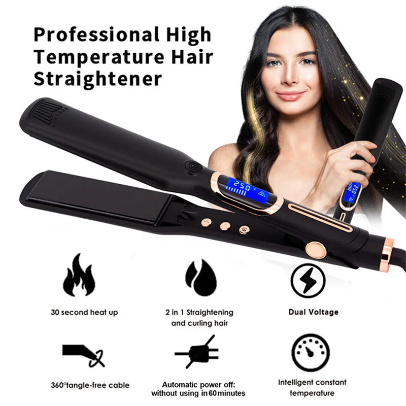 Professional High-Temperature Hair Flat Iron & Curling Iron - Dual Voltage, Keratin Treatment Ready