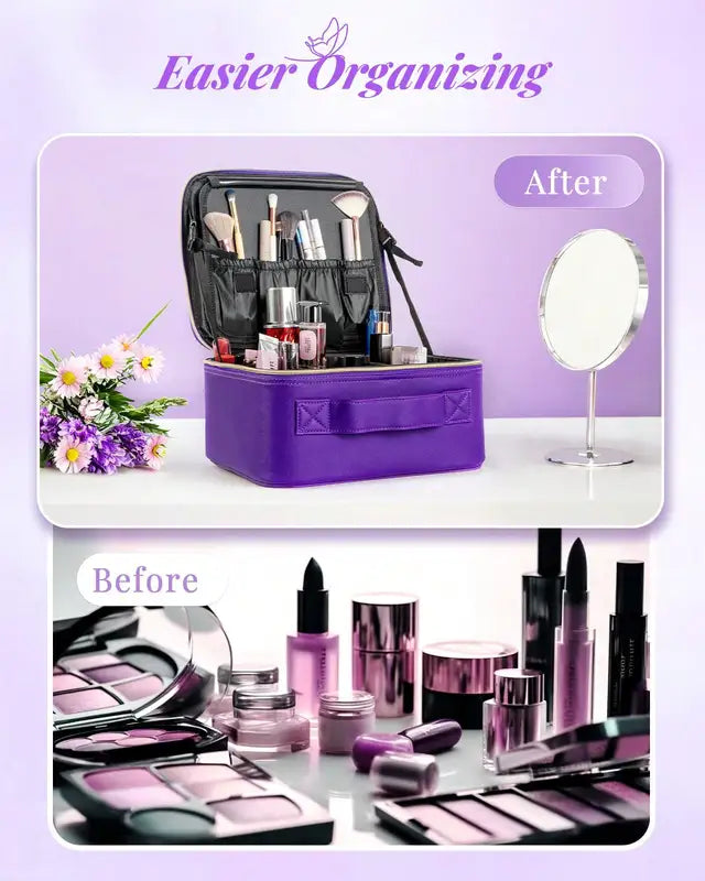 Large Capacity Travel Makeup Bag with 6 Compartments Portable Cosmetic Organizer for Skincare and Brushes