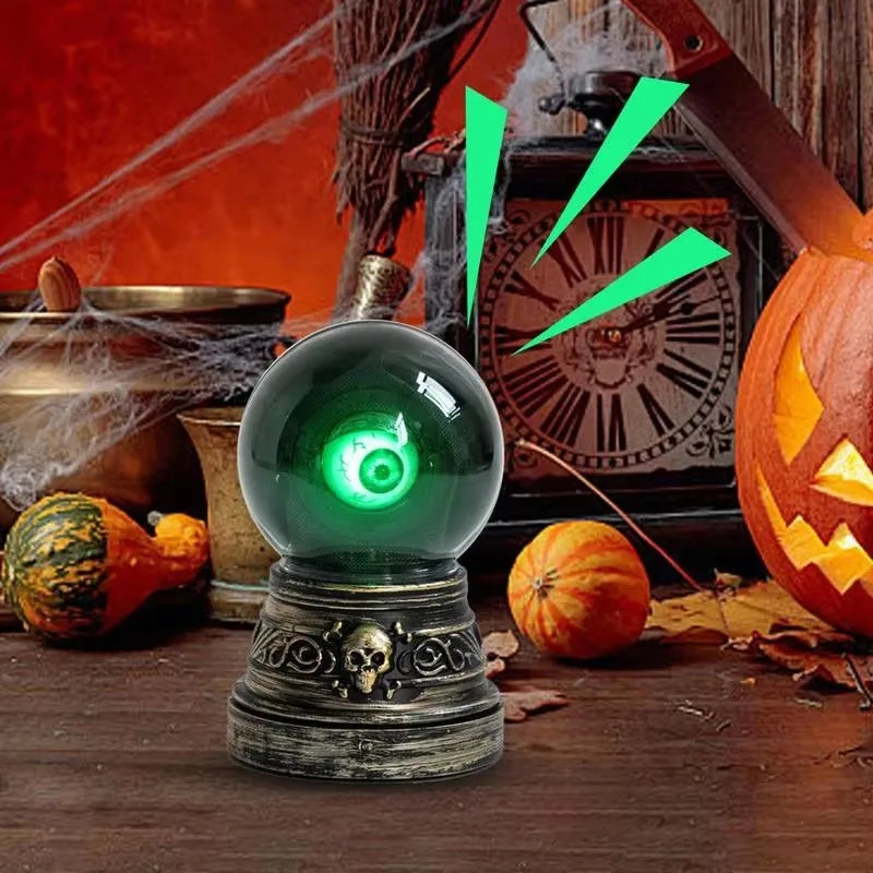 Halloween Crystal Ball with Blinking Green Evil Eye LED Light Decor