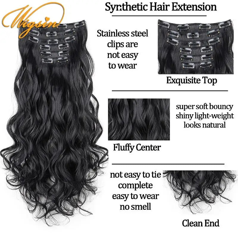 Long Curly Synthetic Hair Extensions 24 Inch Clip-In Hairpiece for Women