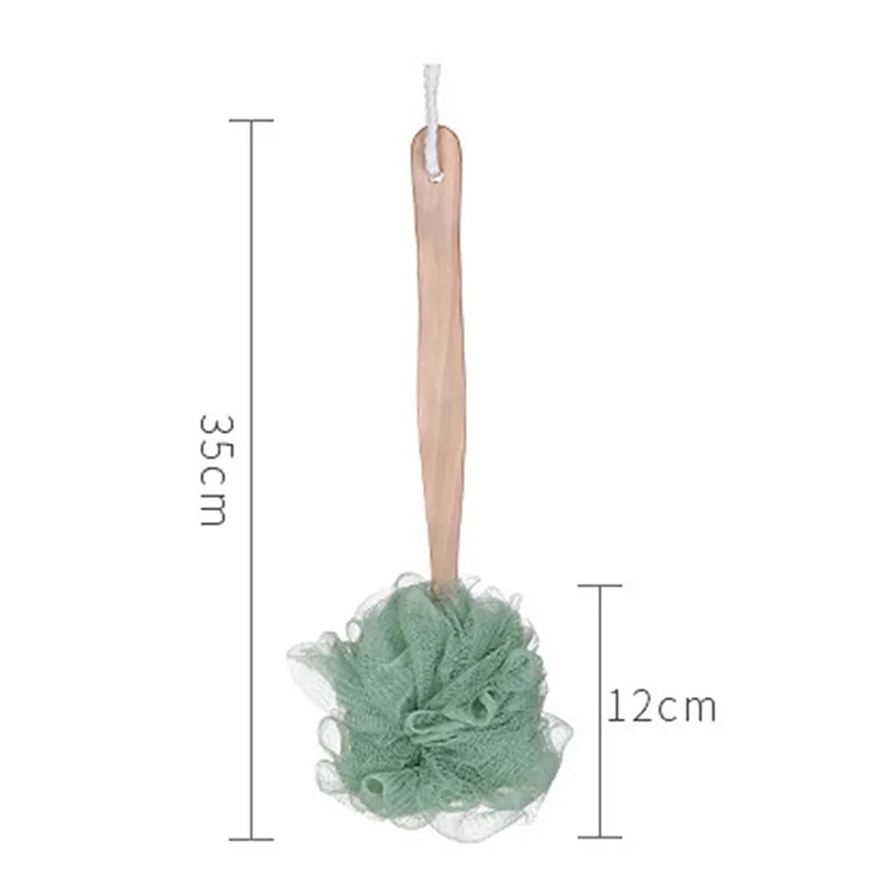 Wooden Handle Bath Brush with Soft Mesh Back Scrubber for Exfoliating & Body Cleaning