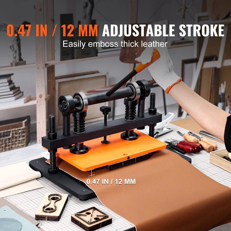 Leather Embossing Machine with Adjustable Pressure and Large Die Plate