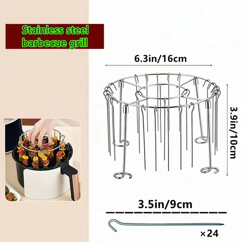Air Fryer Grill Set with 304 Steel Vertical Grill and 24 Skewers for 3-6QT Models