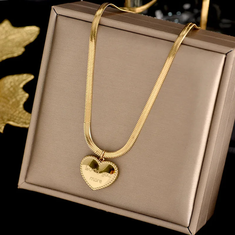 Luxury Titanium Steel Heart Love Square Necklace Pendant Chain for Women