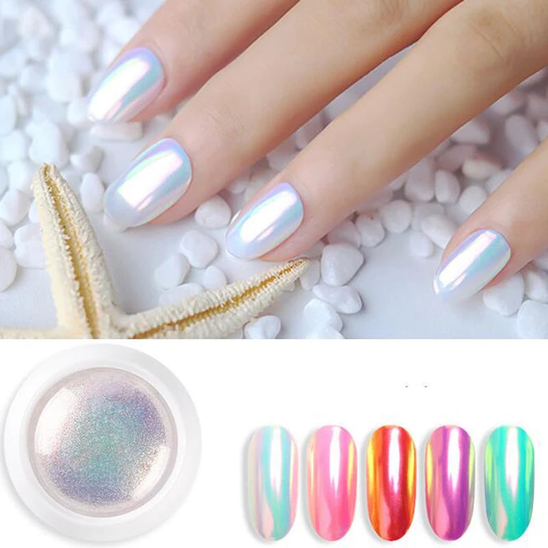 Mirror Effect Nail Chrome Powder - Iridescent Pearl & Aurora Glitter