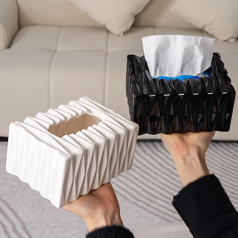 European Style Ceramic Tissue Box Holder Black & White Home Decor