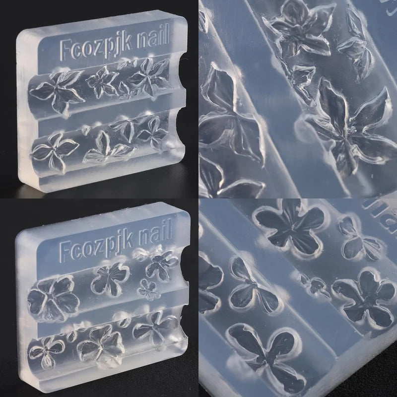 Relief Lily Flower Nail Carving Mold 3D Silicone Templates for Resin Epoxy Art